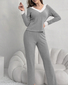 Damen Unifarben Zweiteiliges Set Täglich Langarm Lässig Frühling/Herbst Bluse mit Hose Matching Set
