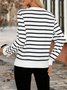 Lässig Stehkragen Gestreift Sweatshirt
