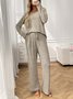 Damen Unifarben Zweiteiliges Set Täglich Langarm Lässig Frühling/Herbst Bluse mit Hose Matching Set