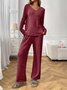 Damen Unifarben Zweiteiliges Set Täglich Langarm Lässig Frühling/Herbst Bluse mit Hose Matching Set