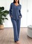 Damen Unifarben Zweiteiliges Set Täglich Langarm Lässig Frühling/Herbst Bluse mit Hose Matching Set