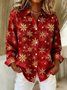 Schalkragen Langarm Weihnachten Regelmäßig Weit Bluse für Damen