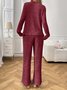 Damen Unifarben Zweiteiliges Set Täglich Langarm Lässig Frühling/Herbst Bluse mit Hose Matching Set