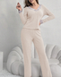 Damen Unifarben Zweiteiliges Set Täglich Langarm Lässig Frühling/Herbst Bluse mit Hose Matching Set
