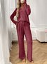 Damen Unifarben Zweiteiliges Set Täglich Langarm Lässig Frühling/Herbst Bluse mit Hose Matching Set
