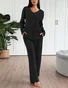 Damen Unifarben Zweiteiliges Set Täglich Langarm Lässig Frühling/Herbst Bluse mit Hose Matching Set