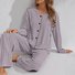 Herbst und Winter Warm Helllila Gestrickt V-Ausschnitt Knopf Strickjacke Gerippt Langarm Hose Zuhause gut schlafen Zweiteiliges Set