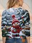 Lässig Weihnachtsschneemann Rundhals Langarm T-Shirt