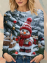 Lässig Weihnachtsschneemann Rundhals Langarm T-Shirt
