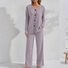 Herbst und Winter Warm Helllila Gestrickt V-Ausschnitt Knopf Strickjacke Gerippt Langarm Hose Zuhause gut schlafen Zweiteiliges Set