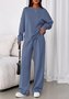 Damen Unifarben Zweiteiliges Set Täglich Langarm Lässig Frühling/Herbst Bluse mit Hose Matching Set