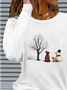 Lässig Weihnachtsschneemann Rundhals Langarm T-Shirt