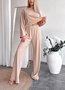 Damen Unifarben Zweiteiliges Set Täglich Langarm Lässig Frühling/Herbst Bluse mit Hose Matching Set