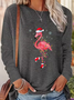 Lässig Flamingo Rundhals Langarm T-Shirt