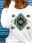 Lässig Ethnisch Rundhals Langarm T-Shirt