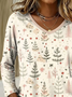 Lässig Weihnachten V-Ausschnitt Langarm T-Shirt