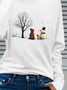 Lässig Weihnachtsschneemann Rundhals Langarm T-Shirt