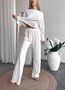 Damen Unifarben Zweiteiliges Set Täglich Langarm Lässig Frühling/Herbst Bluse mit Hose Matching Set