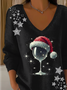 Lässig Weihnachten V-Ausschnitt Langarm T-Shirt