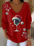 Lässig Weihnachten V-Ausschnitt Langarm T-Shirt