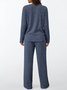 Damen Unifarben Zweiteiliges Set Täglich Langarm Lässig Frühling/Herbst Bluse mit Hose Matching Set