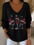 Lässig Weihnachten V-Ausschnitt Langarm T-Shirt