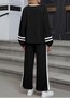 Damen Farbblock Zweiteiliges Set Täglich Langarm Lässig Frühling/Herbst Bluse mit Hose Matching Set