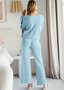 Damen Unifarben Zweiteiliges Set Täglich Langarm Lässig Frühling/Herbst Bluse mit Hose Matching Set