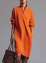 Damen Unifarben Herbst Kleid Rollkragen Langarm H-Linie Kleid