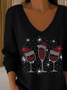 Lässig Weihnachten V-Ausschnitt Langarm T-Shirt