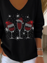 Lässig Weihnachten V-Ausschnitt Langarm T-Shirt