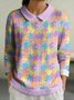 Damen Baumwolle Geometrisch Langarm Bequem Lässig Pullover