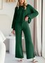 Damen Unifarben Zweiteiliges Set Täglich Langarm Lässig Frühling/Herbst Bluse mit Hose Matching Set