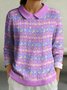 Damen Baumwolle Geometrisch Langarm Bequem Lässig Pullover