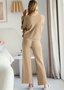 Damen Unifarben Zweiteiliges Set Täglich Langarm Lässig Frühling/Herbst Bluse mit Hose Matching Set