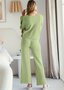 Damen Unifarben Zweiteiliges Set Täglich Langarm Lässig Frühling/Herbst Bluse mit Hose Matching Set