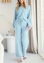 Damen Unifarben Zweiteiliges Set Täglich Langarm Lässig Frühling/Herbst Bluse mit Hose Matching Set