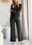 Damen Unifarben Zweiteiliges Set Täglich Langarm Lässig Frühling/Herbst Bluse mit Hose Matching Set