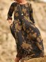 Damen Geblümt Sommer Kleid Rundhals Halbarm H-Linie Kleid