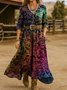 Damen Geblümt Frühling/Herbst Kleid V-Ausschnitt Langarm H-Linie Kleid