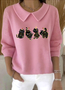 Damen Baumwolle Tier Langarm Bequem Lässig Pullover