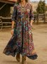 Damen Geblümt Frühling/Herbst Kleid V-Ausschnitt Langarm H-Linie Kleid