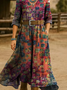 Damen Ethnisch Frühling/Herbst Kleid V-Ausschnitt Langarm H-Linie Kleid