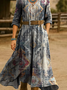 Damen Ethnisch Frühling/Herbst Kleid V-Ausschnitt Langarm H-Linie Kleid