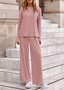 Damen Unifarben Zweiteiliges Set Täglich Langarm Lässig Frühling/Herbst Bluse mit Hose Matching Set