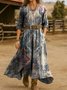 Damen Ethnisch Frühling/Herbst Kleid V-Ausschnitt Langarm H-Linie Kleid