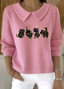 Damen Baumwolle Tier Langarm Bequem Lässig Pullover