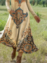 Damen Geometrisch Sommer Kleid Rundhals Langarm H-Linie Kleid