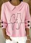 Damen Baumwolle Tier Langarm Bequem Lässig Pullover