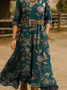 Damen Geblümt Frühling/Herbst Kleid V-Ausschnitt Langarm H-Linie Kleid
